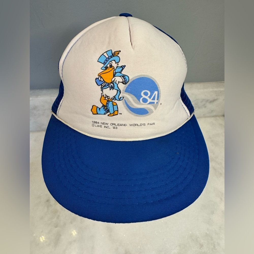 Vintage 1984 World’s Fair New Orleans Blue/White Trucker Hat Snapback Pelican